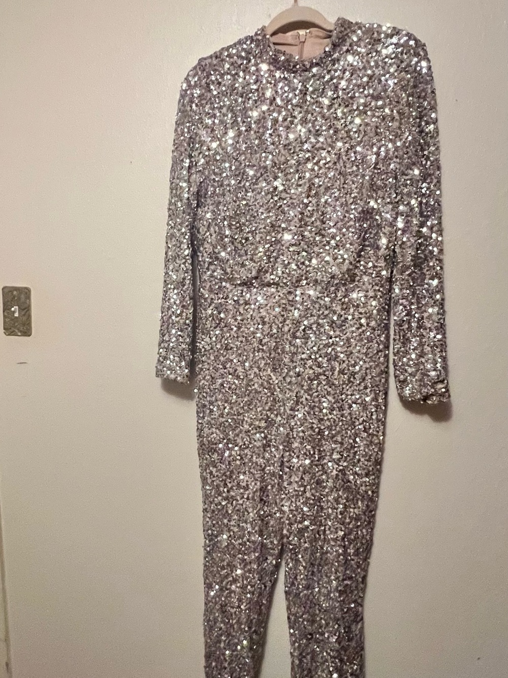 Fashion to Figure Silver Sequin Long-Sleeve Jumpsuit